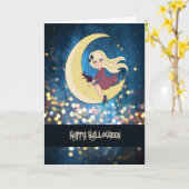 Halloween Kaart met  heks & kat voor kinderen (Gele Bloem)