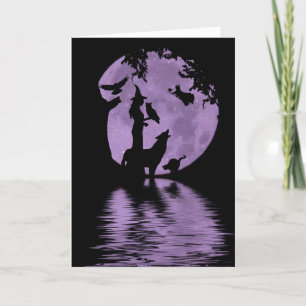 Halloween Kaart met heks, wolf, zwarte katten met