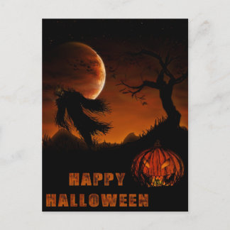 Halloween-kaart met pompoen en scarecrow briefkaart