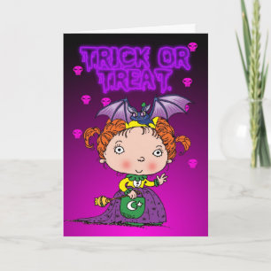 Halloween kaart met schattige kleine prinses truc