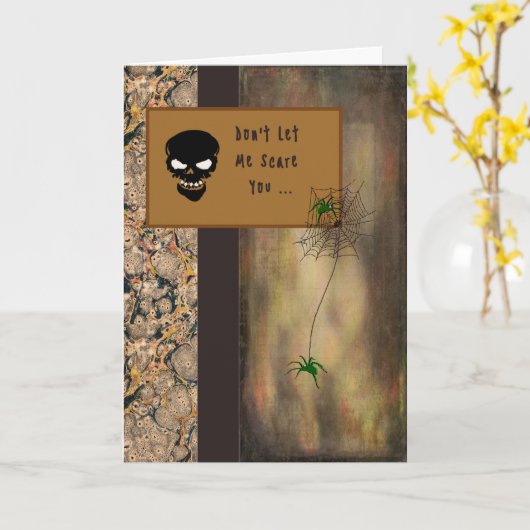 Halloween Kaart met skelet en spinnen (Gele Bloem)