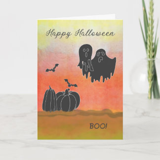 Halloween Kaart met zwarte spoken en pompoenen