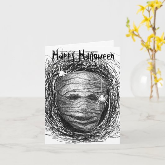 Halloween Kaart Mummy Grey (Gele Bloem)