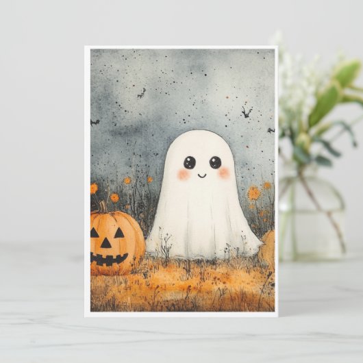 Halloween kaart spook (Staand voorkant)