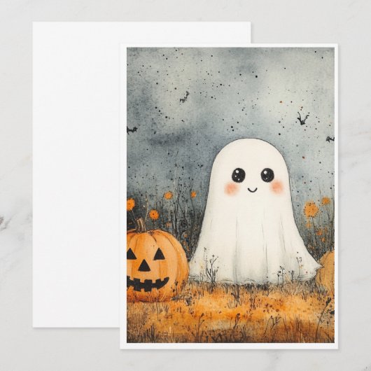 Halloween kaart spook (Voorkant / Achterkant)