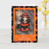 Halloween Kaart Witch Cat beroemd gemaakt door Mol (Gele Bloem)
