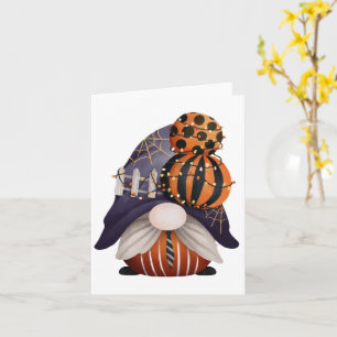 Halloween-kabouter paars & oranje kaart
