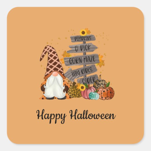 Halloween-kabouters, Herfst, Pompoenen, Halloweenf Vierkante Sticker (Voorkant)