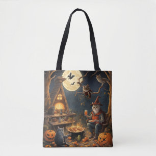 Halloween kampeertocht in de bossen tote bag