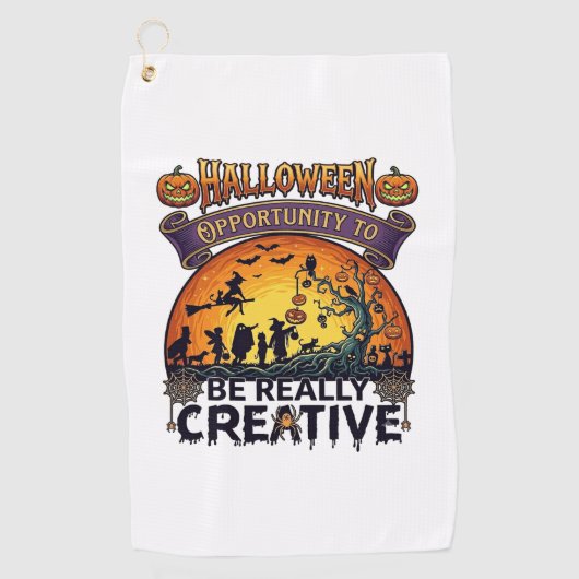 Halloween Kans Wees Echt Creatief Heks Boom Golfhanddoek (Voorkant)
