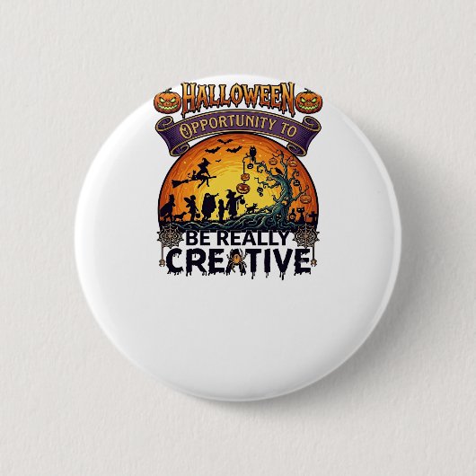 Halloween Kans Wees Echt Creatief Heks Boom Ronde Button 5,7 Cm (Voorkant)