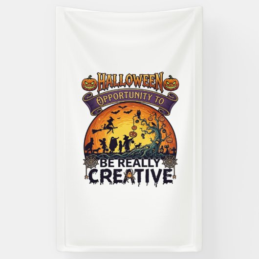 Halloween Kans Wees Echt Creatief Heks Boom Spandoek (Verticaal)