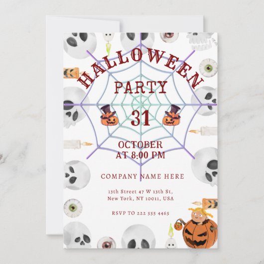 Halloween Kantoor Mixer Uitnodiging met Spider Web (Voorkant)