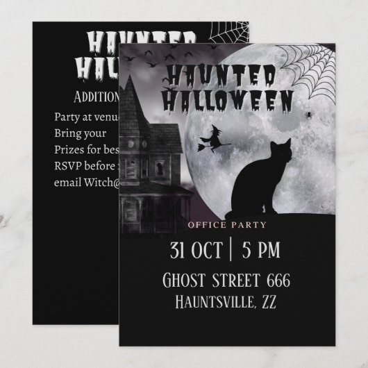 Halloween Kantoor Party Black Cat Kaart (Voorkant / Achterkant)