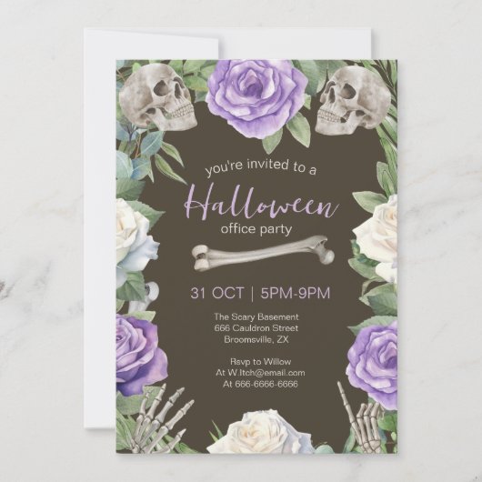 Halloween Kantoor Party Rozen en schedels Kaart (Voorkant)
