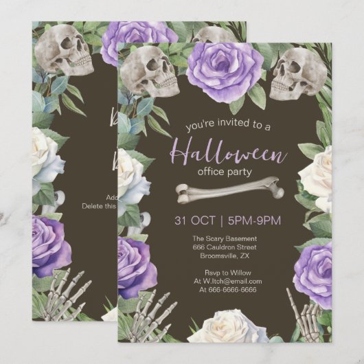 Halloween Kantoor Party Rozen en schedels Kaart (Voorkant / Achterkant)