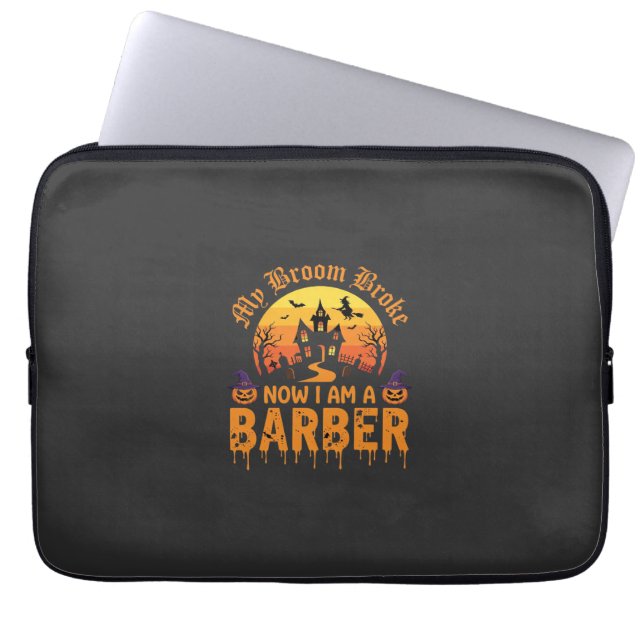 Halloween Kapper Heks Bezem Gebroken Spookhuis D Laptop Sleeve (Voorkant)