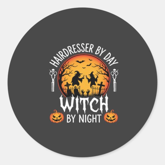 Halloween Kapper overdag Heks 's nachts Ronde Sticker (Voorkant)