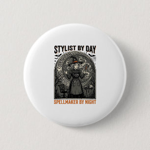 Halloween Kapsalon Heks Vintage Salon Magie De Ronde Button 5,7 Cm