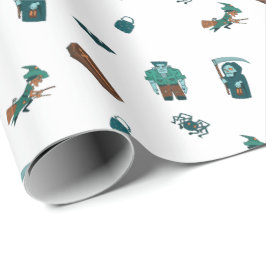 Halloween Karakter Patroon Gift Wrap 🦇🕸️ Cadeaupapier