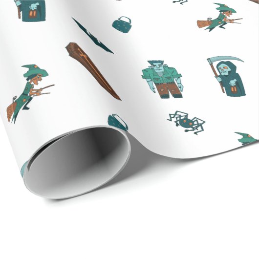 Halloween Karakter Patroon Gift Wrap 🦇🕸️ Cadeaupapier (Rol Hoek)