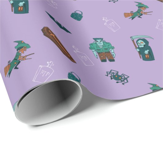 Halloween Karakter Patroon Gift Wrap 🦇🕸️ Cadeaupapier (Rol Hoek)