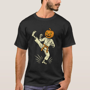Halloween Karate Skelet in Pompoen Hoofd Kostuum T-shirt