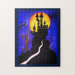 Halloween Kasteel Boom Foto Puzzel met Cadeau Doos