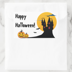 Halloween - Kasteel, Volle Maan, Vleermuizen en Po Rechthoekige Sticker