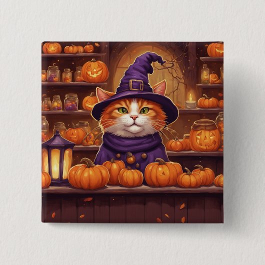 halloween kat #10 knop vierkante button 5,1 cm (Voorkant)
