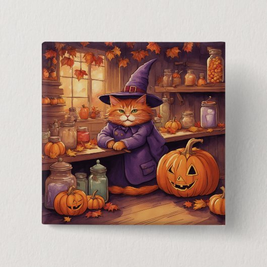 halloween kat #1 knop vierkante button 5,1 cm (Voorkant)