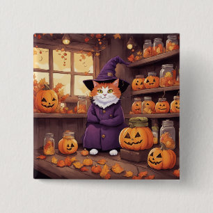 halloween kat #2 knop vierkante button 5,1 cm