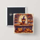 halloween kat #3 knop vierkante button 5,1 cm (Voorkant /achterkant)