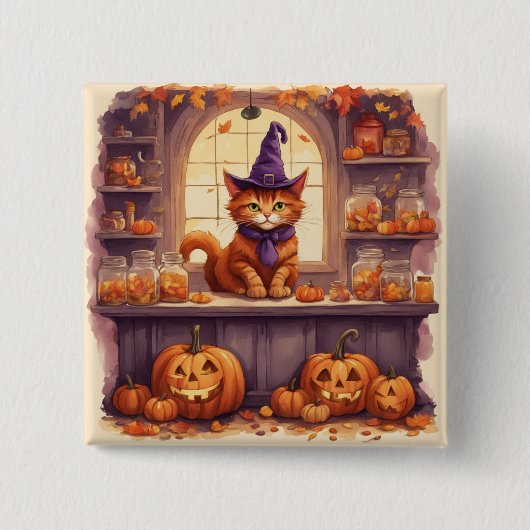 halloween kat #3 knop vierkante button 5,1 cm (Voorkant)