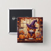halloween kat #4 knop vierkante button 5,1 cm (Voorkant /achterkant)