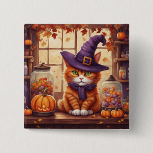 halloween kat #4 knop vierkante button 5,1 cm