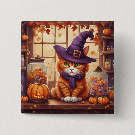 halloween kat #4 knop vierkante button 5,1 cm (Voorkant)