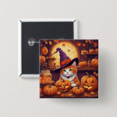halloween kat #7 knop vierkante button 5,1 cm (Voorkant /achterkant)