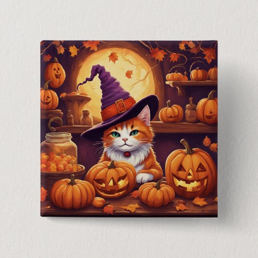 halloween kat #7 knop vierkante button 5,1 cm (Voorkant)