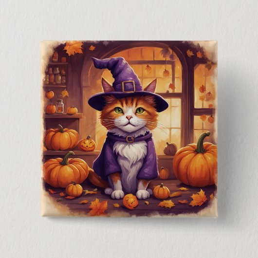 halloween kat #8 knop vierkante button 5,1 cm (Voorkant)