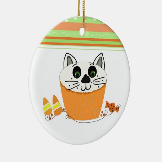 Halloween Kat Cupcake Keramisch Ornament (Rechts)
