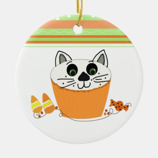 Halloween Kat Cupcake Keramisch Ornament (Voorkant)