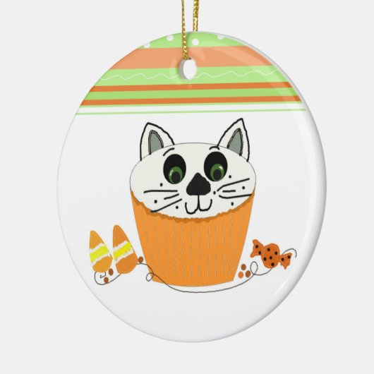 Halloween Kat Cupcake Keramisch Ornament (Links)