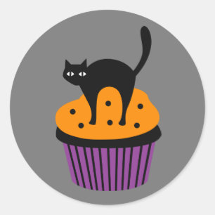 Halloween kat cupcake ronde sticker
