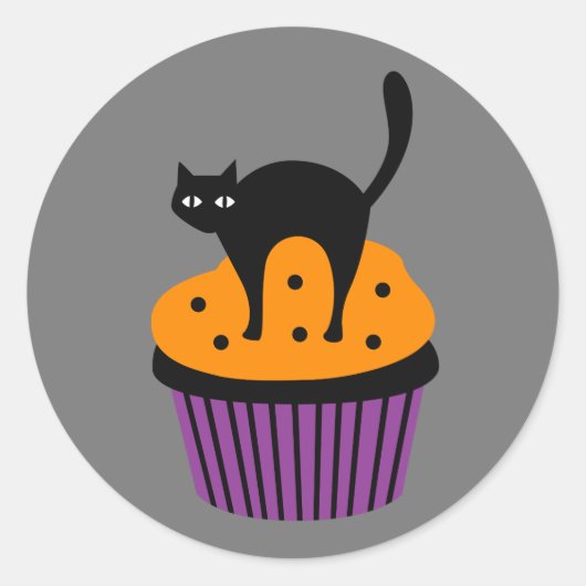 Halloween kat cupcake ronde sticker (Voorkant)