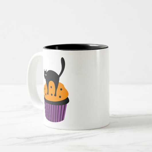 Halloween kat cupcake tweekleurige koffiemok (Voorkant links)