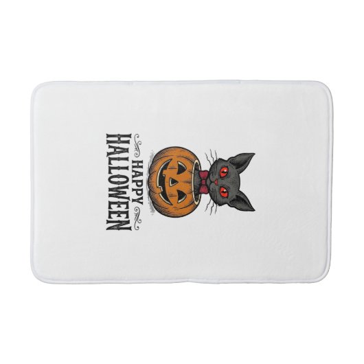 Halloween Kat Cute Pompoen Vintage Griezelen_1 Badmat (Voorkant)