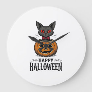 Halloween Kat Cute Pompoen Vintage Griezelen_1 Grote Klok