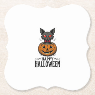 Halloween Kat Cute Pompoen Vintage Griezelen_1 Kartonnen Onderzetters
