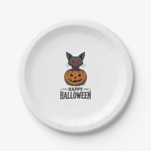 Halloween Kat Cute Pompoen Vintage Griezelen_1 Papieren Bordje